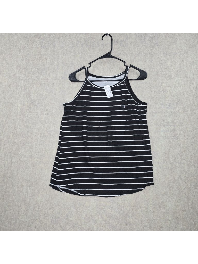 Maurices Women Striped Black/White Tank Top Medium Rayon/Spandex Casual